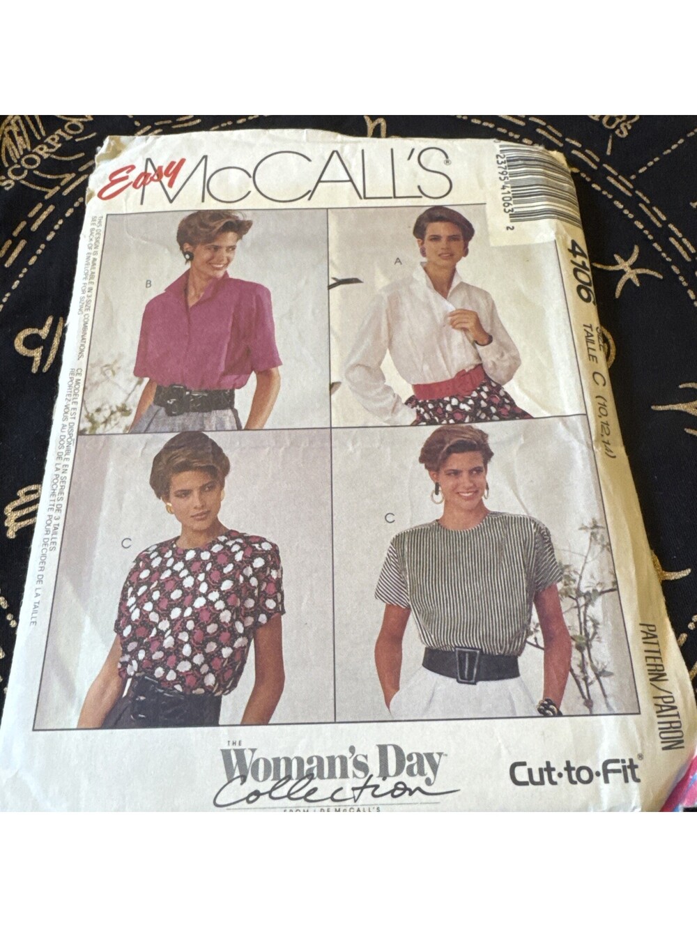 Vintage McCalls Blouse Sewing Pattern 4106 Size 10,12,14 Classic Uncut